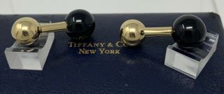 Vintage Tiffany & Co 14k Yellow Gold And Onyx Ball Cufflinks
