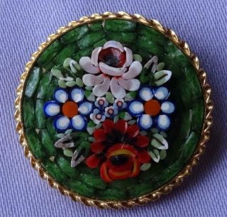 Vintage Multi - Coloured Raised Floral Micro - Mosaic Brooch