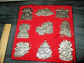 Vintage Twas The Night Before Christmas Set Of 9 Pewter Ornaments