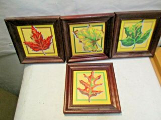 4 Vintage Leaf Paint By Number Paintings With Wood Frames 6.  5 " - Good Shape Nr