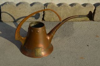 Special Antique Arts & Crafts Nouveau Copper Brass Watering Can Art Deco 2