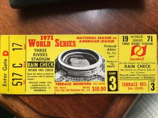 Pittsburgh Pirates 1971 World Series Ticket Stub Vintage Game3 Baltimore Orioles