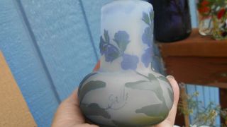 Antique Emile Galle Art Nouveau Cabinet Vase Floral Design Cameo Glass