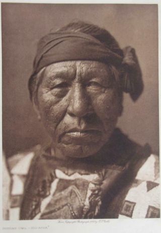Vintage 1908 Edward Curtis Native American Art Photogravure Sitting Owl Hidatsa