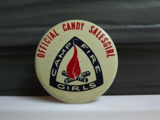 Vintage Camp Fire Girls Official Candy Salesgirl Member Pinback Button