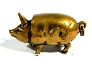 Antique Vintage Figural Brass Pig Match Holder Safe Vesta Case