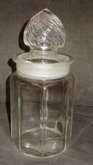 Vintage Glass Apothecary Pharmacy Candy Jar With Matching Pattern Lid.  12 ½ Inch