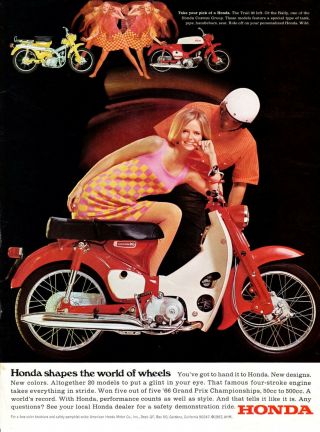 Vintage Advertising Print Bike Honda Shapes The World Of Wheels Motorcycle 1967