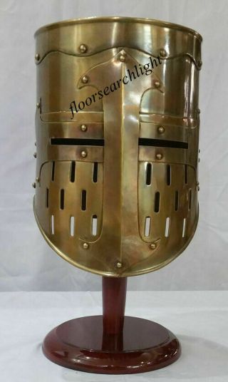 Medieval Greek Knight Helmet Vintage Armor Larp Antique Finish With Wooden Stand