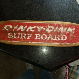 VINTAGE 1960 ' S RED WOOD RINKY DINK SURF BOARD SKATE BOARD METAL WHEELS 2