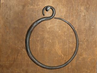 Old Vintage Antique Unique Hand Forged Wrought Iron Hook Ring Holder - Towel