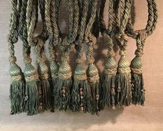 Set Of 10 Antique French Tassels Silk Drapery Curtain Tie Backs Pink Green