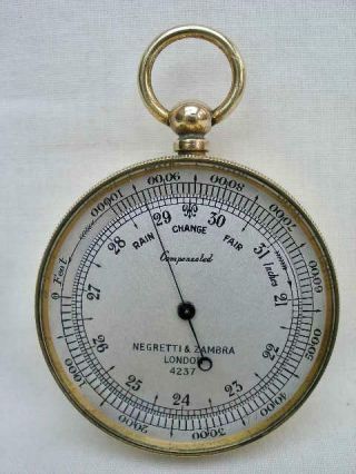 Fine Brass Compensated Pocket Barometer Altimeter By Negretti & Zambra.