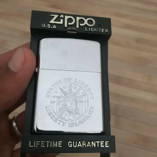 Vtg Zippo Lighter Engraved Statue Of Liberty Island Ny Bradford Pa Made In Usa