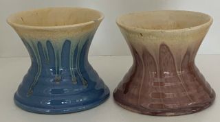 2 X Vintage Australian - Remued Pottery (52) Waisted Vase With Drip Glaze