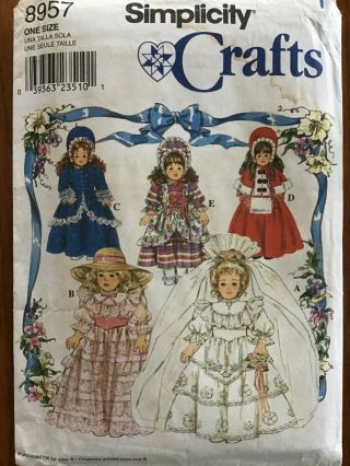 Vintage Doll Clothes Pattern Simplicity Crafts 8957 Collector Doll 16” 18” Uncut