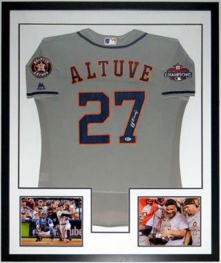 Jose Altuve Autographed 2017 Houston Astros World Series Jersey Bas Framed Photo