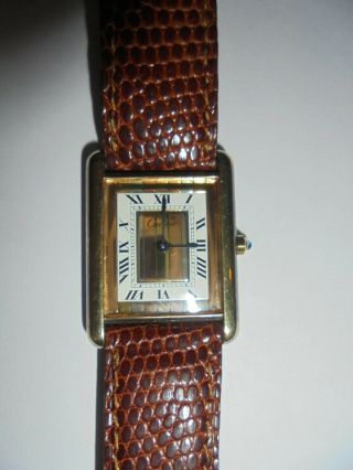 Vintage Must De Cartier Ladies Vermeil Tank Quartz Watch.  925 Silver And Gold.