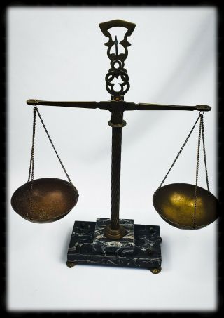 Vintage Antique Brass Marble Justice Scales Lawyer Attorney