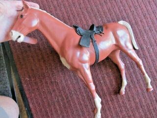 Marx Johnny West Red Brown Thunderbolt Horse With Wheels & Saddle - Vintage 1965