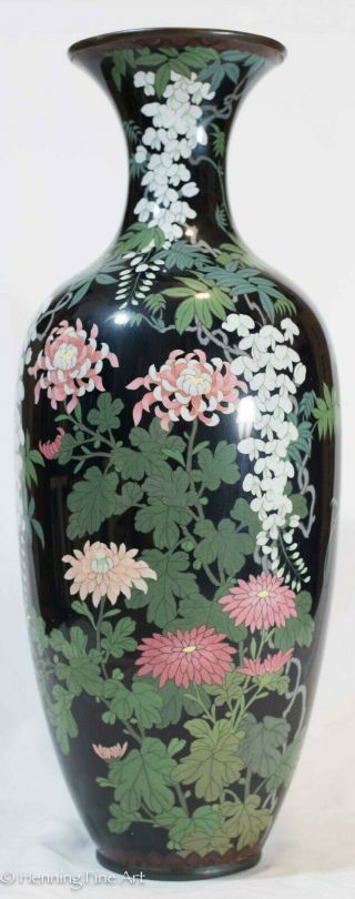 Large Antique Japanese Cloisonne Enamel Vase,  Floral Design 29 Inches Tall