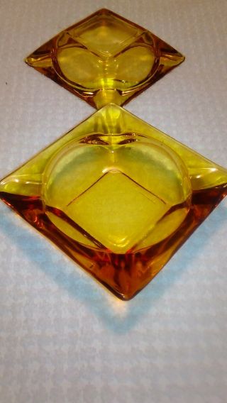Two Vintage Amber Glass Square Cigarette Ashtray Mid Century Decor Star Shape 6 