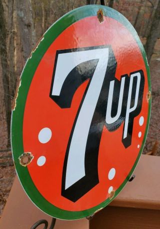 VINTAGE 7 UP PORCELAIN SIGN,  SODA POP,  GAS STATION,  FOUNTAIN,  MOUNTAIN DEW 3