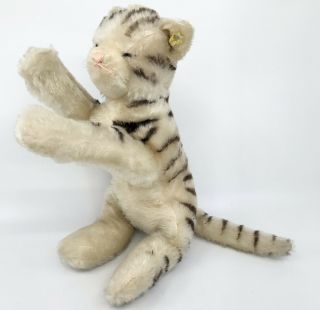 Steiff Floppy Tabby Cat Mohair Plush Id Button Tag 28cm 11in Bell In Paw 1960s
