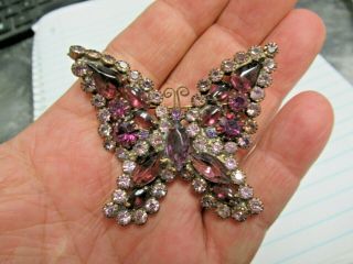 Vintage Signed Weiss Pretty Purple Rhinestone Butterfly Brooch Pin