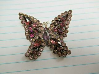 Vintage Signed Weiss Pretty Purple Rhinestone Butterfly Brooch Pin 3