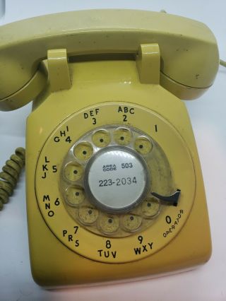 Vintage Bell System Western Electric Yellow Rotary Dial Desk Phone Serviced AT&T 2