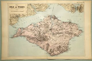 1895 Map Isle Of Wight Newport Ventnor Ryde West Cowes Culver Cliff