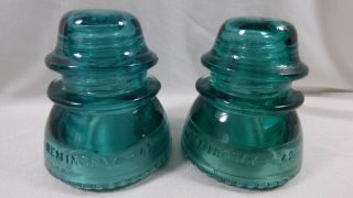 Set Of 2 Vtg Aqua Blue Glass Insulator Hemingray 42 Beaded Bottom Made In Usa