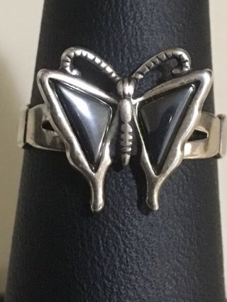 Vintage Hematite Sterling Silver Butterfly Ring Sz 6.  5