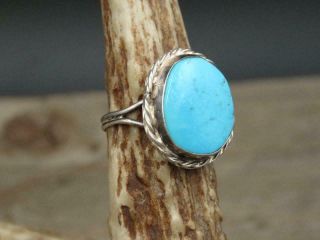 Vintage Old Pawn Navajo Sterling Silver Blue Gem Turquoise Ring Sz 7.  25