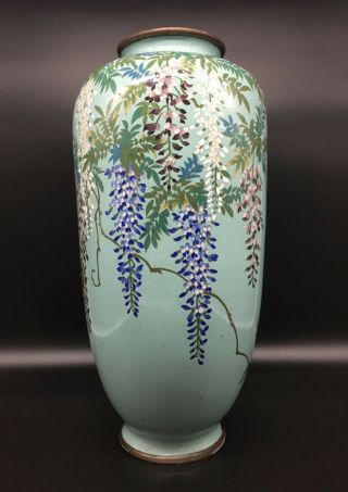 Huge Japanese Meiji Golden Age Cloisonne Enamel Vase Wisteria Design