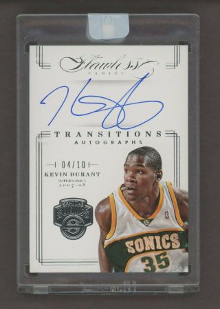 2012 - 13 Flawless Transitions Kevin Durant Supersonics On Card Auto 4/10