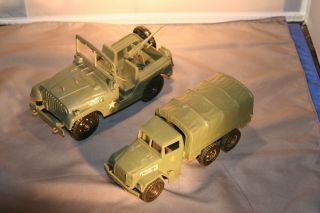 Vintage Timmee Processed Plastic Us Army M38 Willys Jeep & Deuce And Half Truck