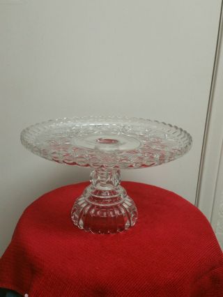 Vintage Crystal Cut Glass Cake Stand Plate Pedestal 12 " & 7 In Tall