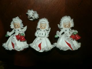 3 Vintage Hh Holt Howard Spaghetti Christmas Angel Candle Holders Candlestick