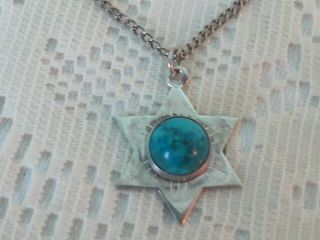 J5 Vintage Star Of David Pendant Necklace Sterling Silver 925 Turquoise Israel