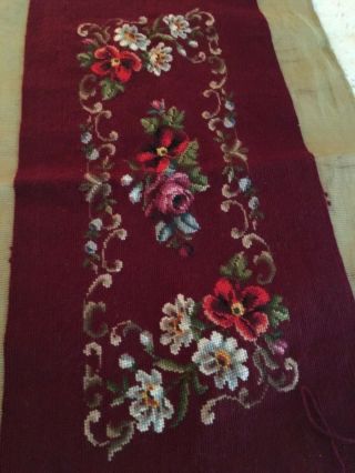 Antique/vintage Needlepoint Burgundy Rose Scroll Piano Bench Cover 32 X 141/4