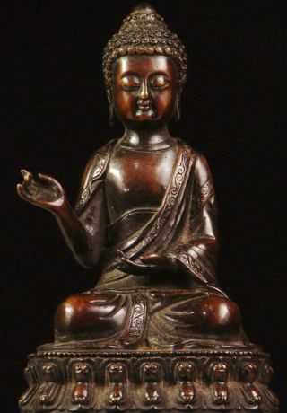 Buddha: Antique Tibetan Sakyamuni,  Vitarka Mudra,  Teaching,  Bronze 1800s,  10 " Tall