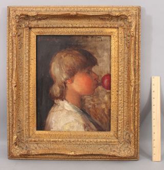 Antique Charles W Stetson American Portrait Oil Painting Boy W/ Balloon Nr