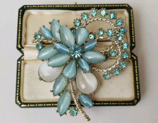 Stunning Vintage Costume Jewellery Large Blue Flower Brooch By Exquisite
