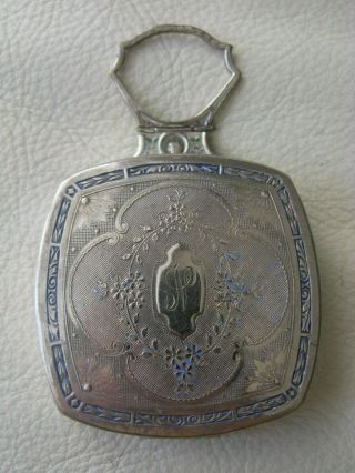 Antique Art Deco Engine Turned Floral Silver Bale Hand Purse Dance Compact N