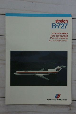 United Airlines Boeing 727 Stretch Safety Card - 12/83