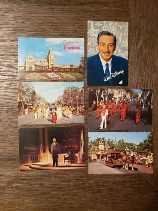 Disneyland Rare Walt Disney & Main Street Usa 6 Vintage Post Card Set
