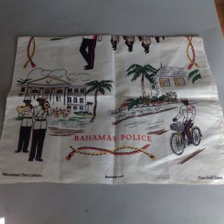 Vintage Dunmoy Irish Linen Tea Towel Bahamas With Bicycle/motorcycle/police