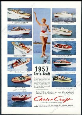 1957 Chris Craft 11 Boat Color Photo Capri Comet Futura Corsair Vintage Print Ad